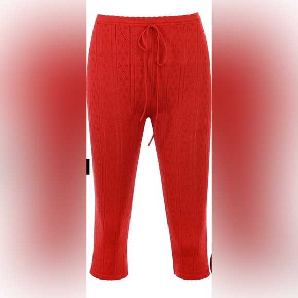 House of Cb London ABIGAIL CHERRY/Red Pointelle KNIT CAPRI TROUSERS Size Large - Picture 1 of 4